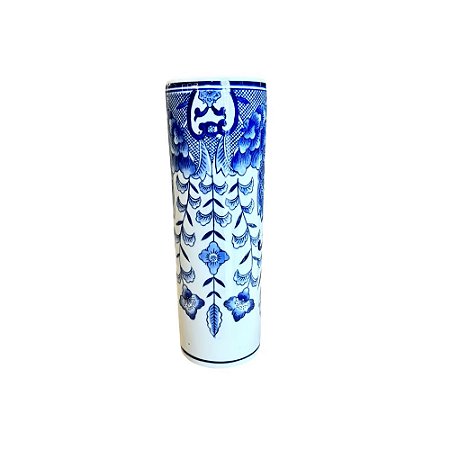 PORTA GUARDA-CHUVA PORCELANA RENDA CELESTE AZUL BRANCO PEQUENO D11 X A33CM