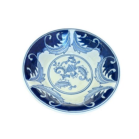 CENTRO DE MESA EM PORCELANA AZUL E BRANCO FLOWER D27CM X A07CM