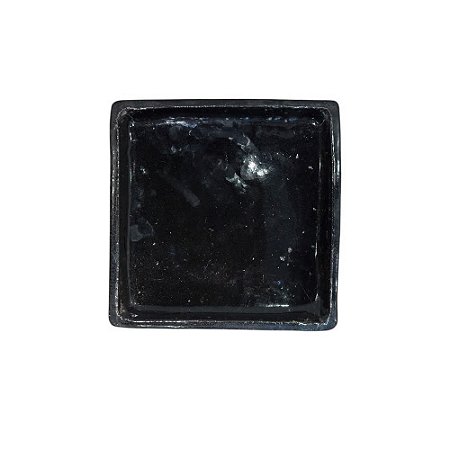 BANDEJA EM CERÂMICA QUADRADA ESMALTADA IMPORTADA PRETA D22CM X A04CM