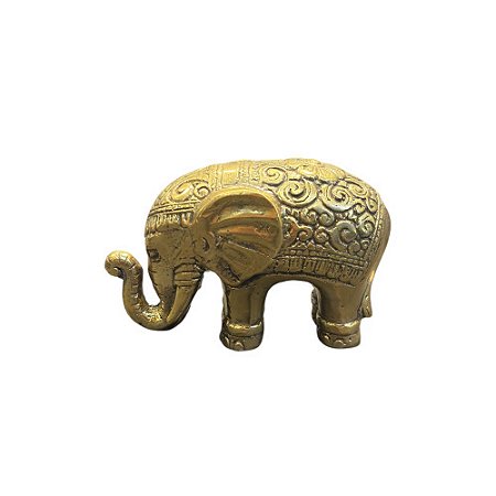 ESCULTURA ELEFANTE EM BRONZE ENTALHADO DOURADO 10CM