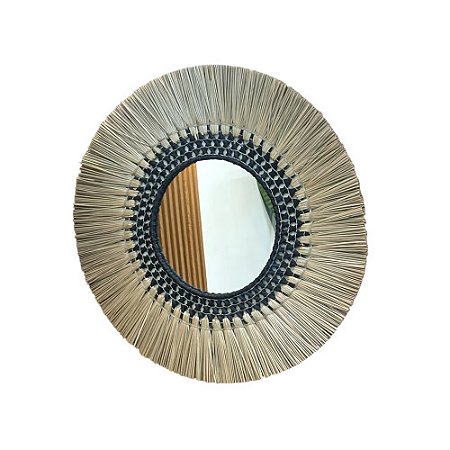 ESPELHO BOHO BALI KERTHA EM FIBRA NATURAL NEGRA D70CM