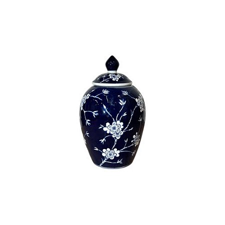 POTICHE EM PORCELANA AZUL E BRANCA IMPORTADO D16CM X A20CM