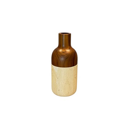 FLOREIRO EM MÁRMORE TRAVERTINO E MADEIRA TEKA GRANDE D15CM X A35CM