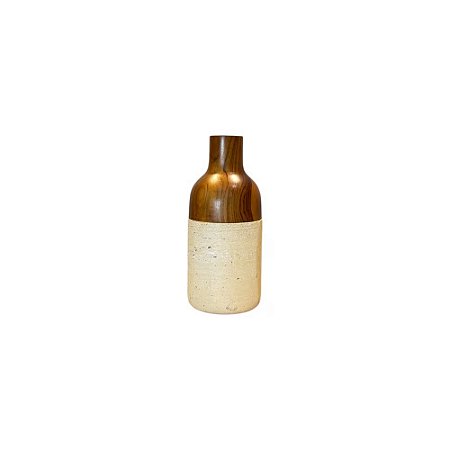 FLOREIRO EM MÁRMORE TRAVERTINO E MADEIRA TEKA PEQUENO D12CM X A30CM