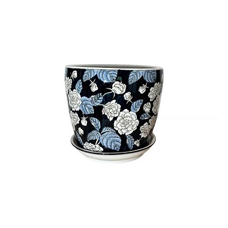 CACHEPOT PORCELANA AZUL E BRANCA IMPORTADO NOCTURNA GRANDE D25CM X A23CM