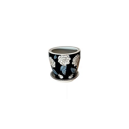 CACHEPOT PORCELANA AZUL E BRANCA IMPORTADO NOCTURNA PP D12CM X A13CM