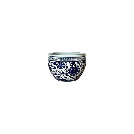 CACHEPOT PORCELANA AZUL E BRANCA IMPORTADO WISH PP D15CM X A10CM