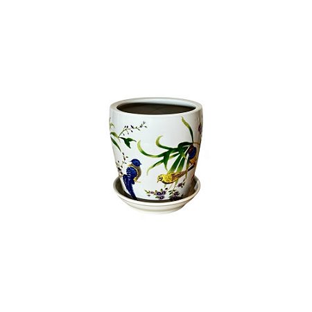 CACHEPOT PORCELANA BRANCA WILD EDITION PÁSSAROS PEQUENO D15CM X A15CM