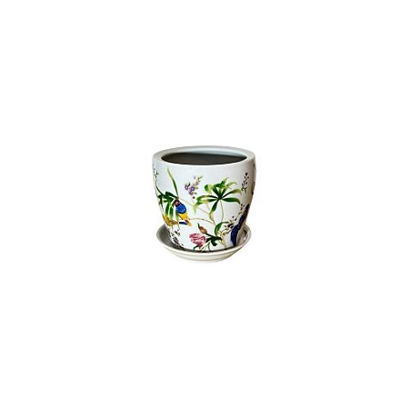 CACHEPOT PORCELANA BRANCA WILD EDITION PÁSSAROS PP D12CM X A13CM