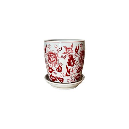 CACHEPOT PORCELANA VERMELHA E BRANCA IMPORTADO RUBI IMPERIAL MÉDIO D20CM X A20CM