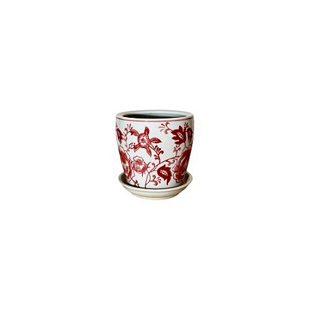 CACHEPOT PORCELANA VERMELHA E BRANCA IMPORTADO RUBI IMPERIAL PP D12CM X A13CM