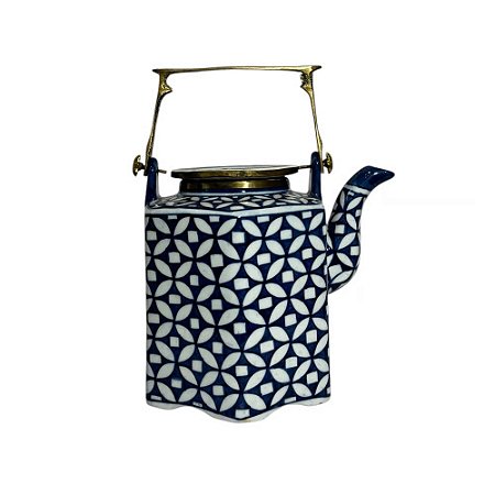 CHALEIRA EM PORCELANA AZUL E BRANCA DANCING STEAM IMPORTADA L13CM X A22CM X P17CM