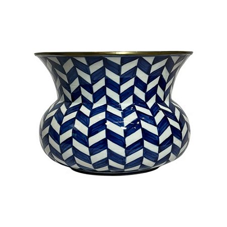 CACHEPOT AZUL E BRANCA GOLDEN MEMORIES NAVY IMPORTADO  D19CM X A14CM