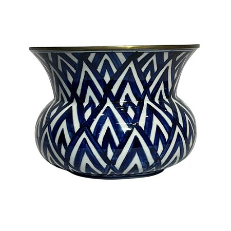 CACHEPOT AZUL E BRANCA GOLDEN MEMORIES IMPORTADO D19CM X A14CM