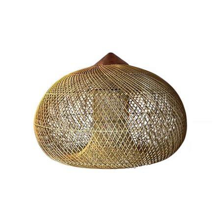 LUMINÁRIA PENDENTE FIBRA RATTAN E MADEIRA KAYU IMPORTADA ANGRA PP D40CM X A30CM