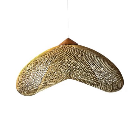 LUMINÁRIA PENDENTE FIBRA RATTAN E MADEIRA KAYU IMPORTADA BELÔ GRANDE D80CM X A45CM