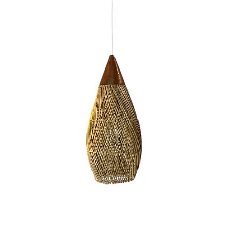 LUMINÁRIA PENDENTE FIBRA RATTAN E MADEIRA KAYU IMPORTADA JORDÃO D25CM X A60CM