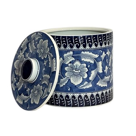 POTICHE IMPORTADO PORCELANA AZUL E BRANCA LAZURIE D29CM X A30CM