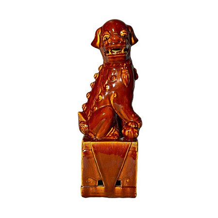 CÃO DE FÓ EM PORCELANA IMPORTADA TERRACOTA D07 X A27CM