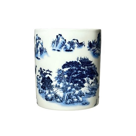 PORTA PINCÉIS IMPORTADO PORCELANA AZUL E BRANCA D10 X A12CM