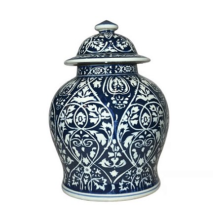 POTICHE IMPORTADO PORCELANA AZUL E BRANCA ARTE SUI D21 X A30CM