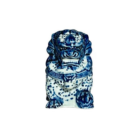 CÃO DE FÓ IMPORTADO PORCELANA AZUL E BRANCA D05 X A08CM