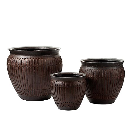 CJ DE VASOS DE CHAO EM CERAMICA MARROM 3PCS