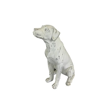 CACHORRO DECORATIVO EM RESINA BRANCO E CINZA