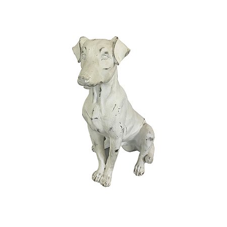CACHORRO DECORATIVO EM RESINA BRANCO E CINZA