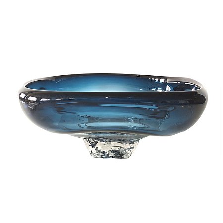 VASO DECORATIVO EM VIDRO AZUL 36CM X 35CM X 15CM