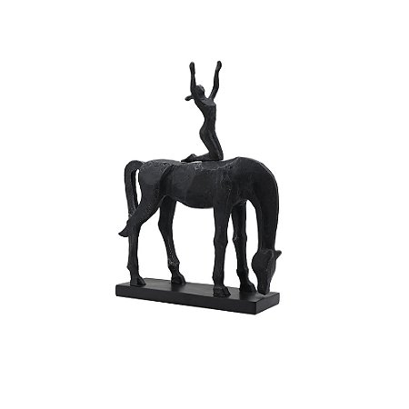 PECA DECORATIVA MULHER NO CAVALO EM RESINA PRETO
