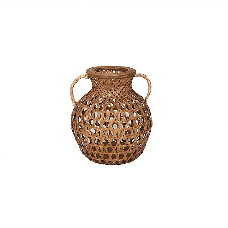 VASO DECORATIVO TRAMADO COM ALCA EM BAMBU