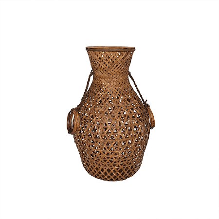 VASO DECORATIVO TRAMADO EM BAMBU MARROM DETALHE ALCA EM CORDA
