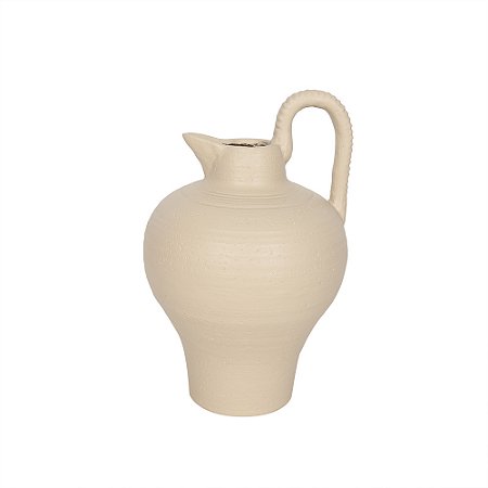VASO DECORATIVO COM ALCA EM CERAMICA BEGE