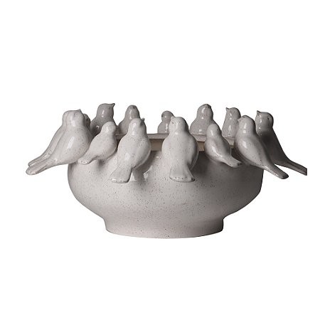 VASO DECORATIVO COM PASSAROS EM CERAMICA BRANCO