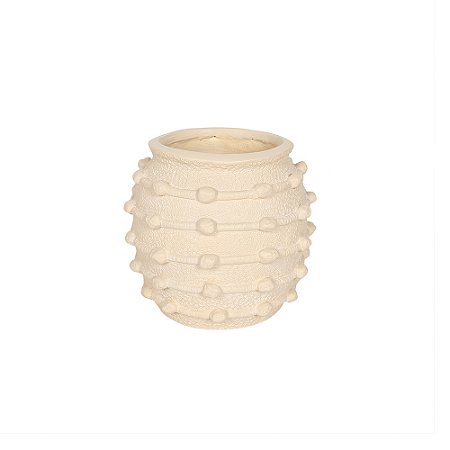 VASO DECORATIVO EM CERAMICA BEGE DETALHE EM ESFERAS