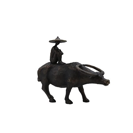 PECA DECORATIVA HOMEM EM BUFALO EM RESINA PRETO