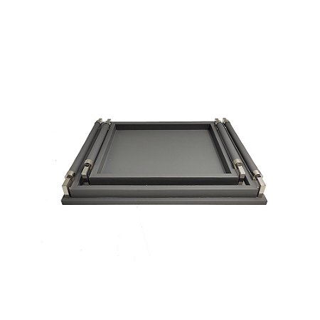 CJ DE BANDEJAS EM COURO SINTETICO CINZA E ALCA PRATA 2PCS