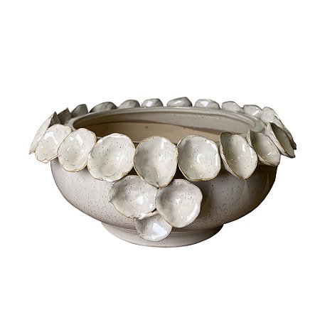 VASO DECORATIVO COM CONCHAS EM CERAMICA BRANCO