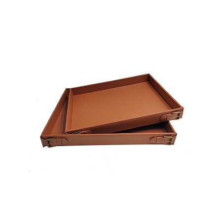 CJ DE BANDEJAS EM COURO SINTETICO MARROM 2PCS