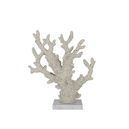 PECA DECORATIVA CORAL EM RESINA E BASE EM MARMORE BRANCO