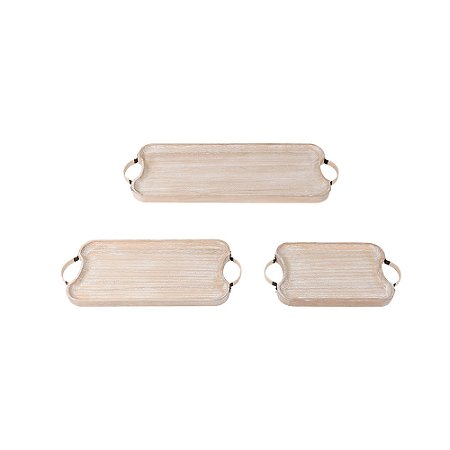 CJ BANDEJAS EM MADEIRA NATURAL 3PCS