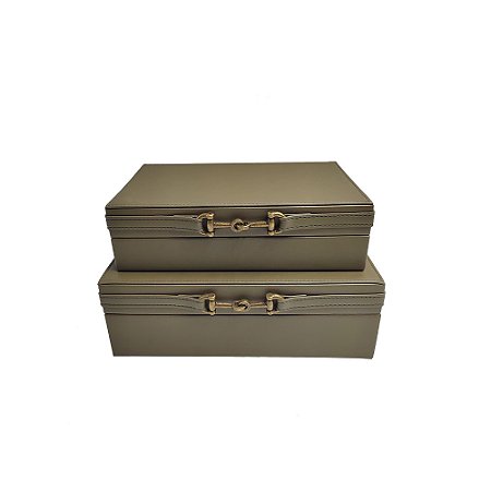 CJ DE CAIXAS EM COURO SINTETICO VERDE COM DETALHE DOURADO FOSCO 2PCS