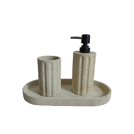 CJ PARA BANHEIRO EM RESINA BEGE TEXTURIZADO 3PCS