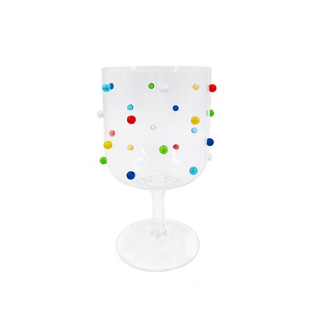 CJ DE TACAS EM VIDRO TRANSPARENTE COM PONTOS COLORIDOS 6PCS - 475ML