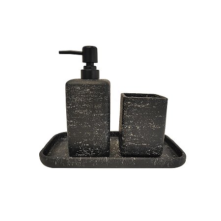 CJ PARA BANEHIRO EM RESINA PRETO TEXTURIZADO