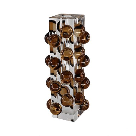 VASO DECORATIVO EM VIDRO - TRANSPARENTE E AMBAR - 8X8X20CM