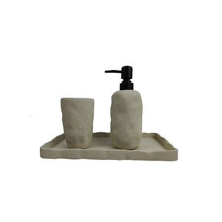 CJ PARA BANHEIRO EM RESINA BRANCO TEXTURIZADO 3PCS