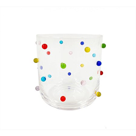 CJ DE COPOS EM VIDRO TRANSPARENTE COM PONTOS COLORIDOS 6PCS - 400ML
