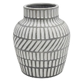 VASO DE CERAMICA CINZA COM DETALHES ETNICOS 17,5CM X 17,5CM